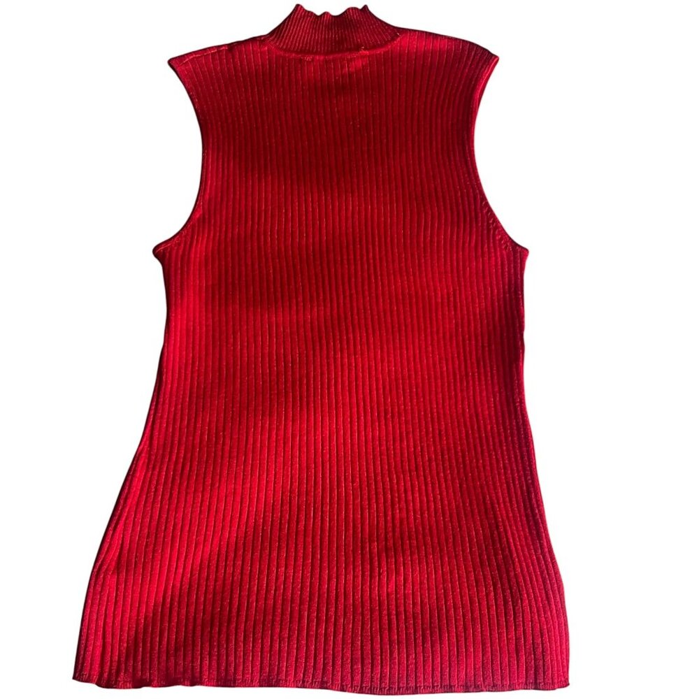 Madison Grey Red Ribbed Sleeveless Turtleneck Top Stretch Knit Blouse Size XL - Picture 3 of 5